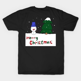 Merry Christmas, Snowman, Tree T-Shirt